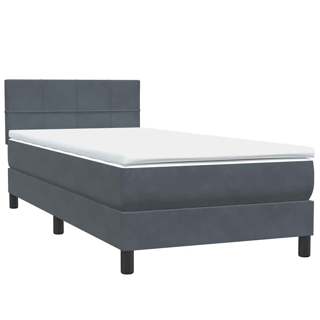 Bed with springs and mattress, gray, 100x220 cm, velvet