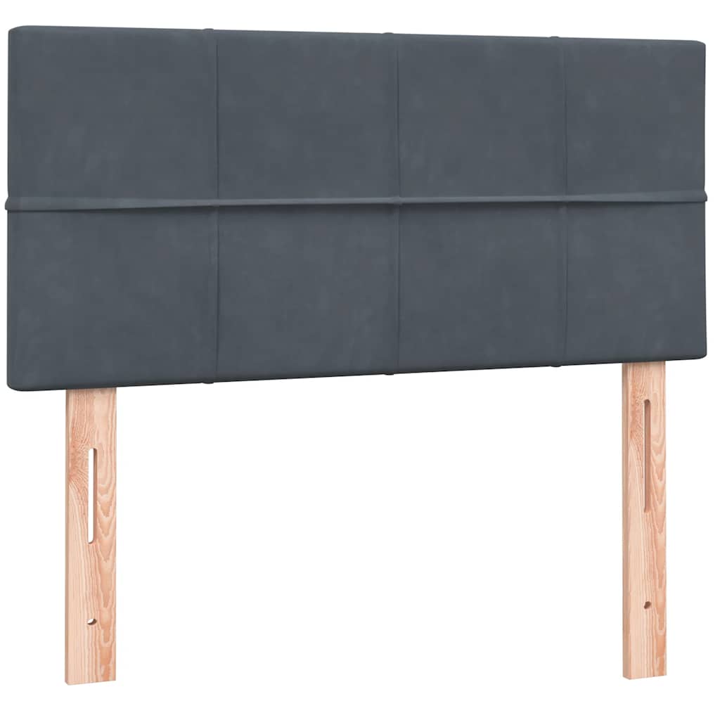 Bed with springs and mattress, gray, 100x220 cm, velvet