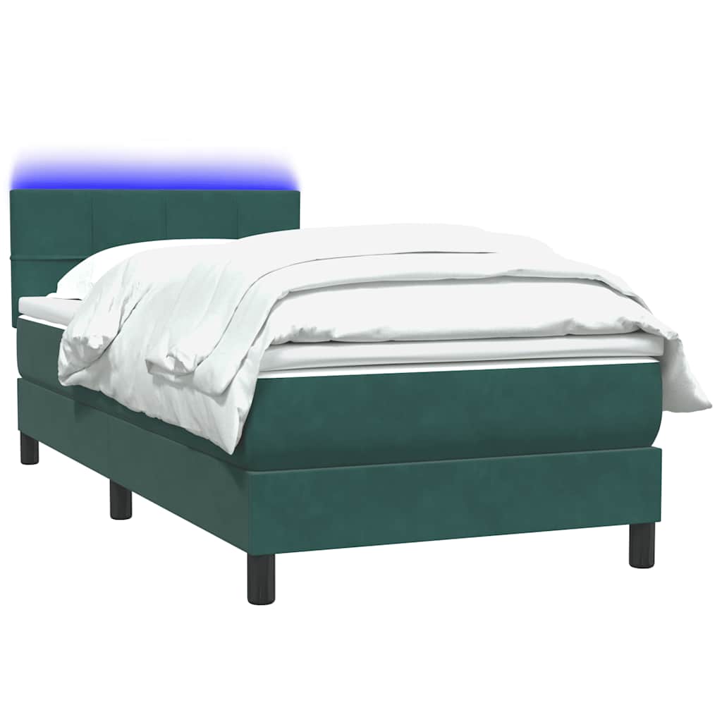 Sprung bed and mattress, green, 100x220 cm, velvet