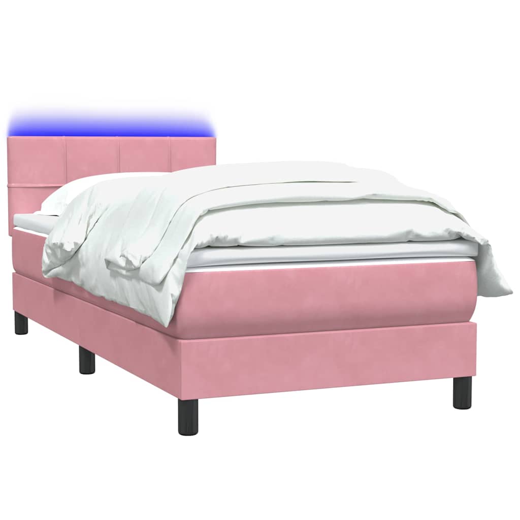 Sprung bed with mattress, pink, 100x220 cm, velvet
