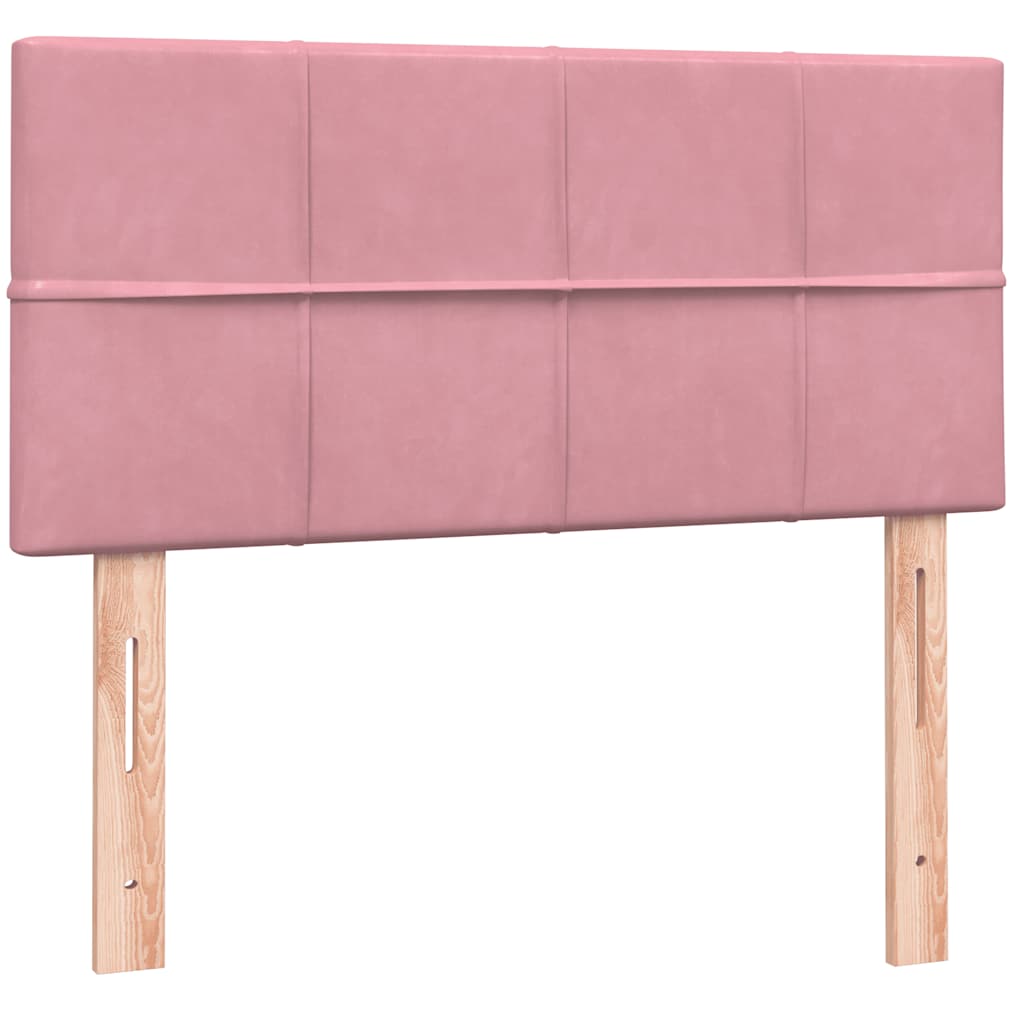 Sprung bed with mattress, pink, 100x220 cm, velvet