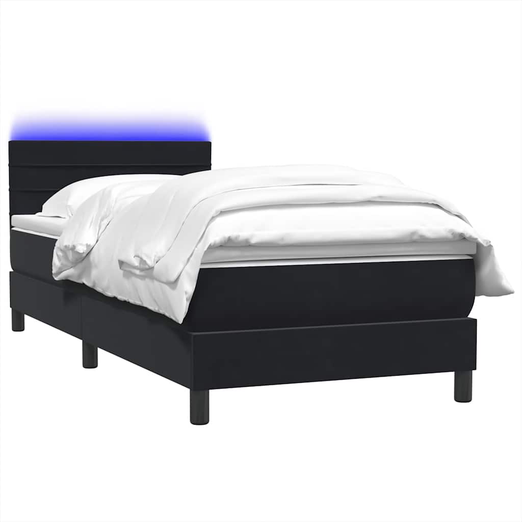 Gulta ar atsperēm un matraci, melna, 80x210cm, samts