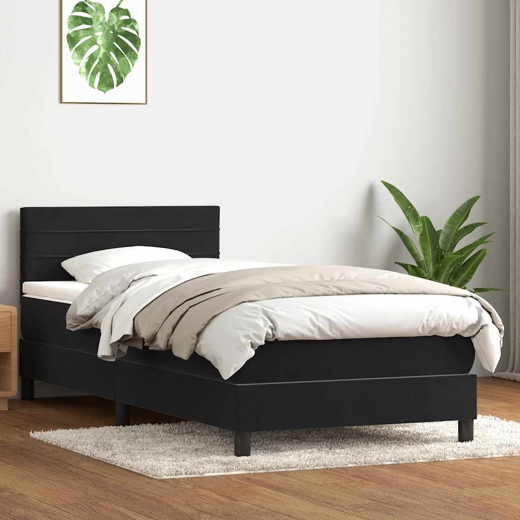 Gulta ar atsperēm un matraci, melna, 80x210cm, samts