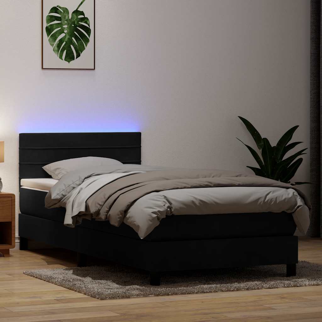 Gulta ar atsperēm un matraci, melna, 80x210cm, samts
