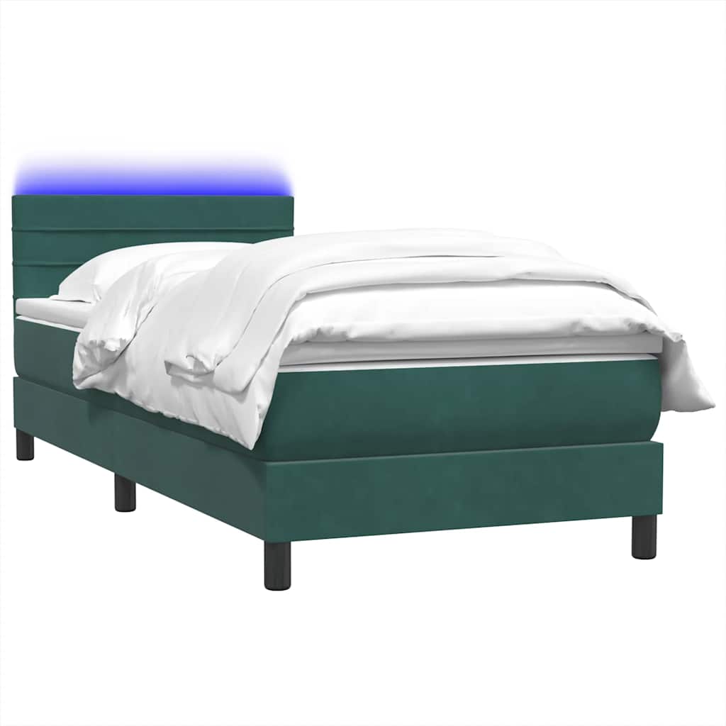 Lova su spyruoklėmis ir čiužiniu tamsiai žalia 80x210cm aksomas