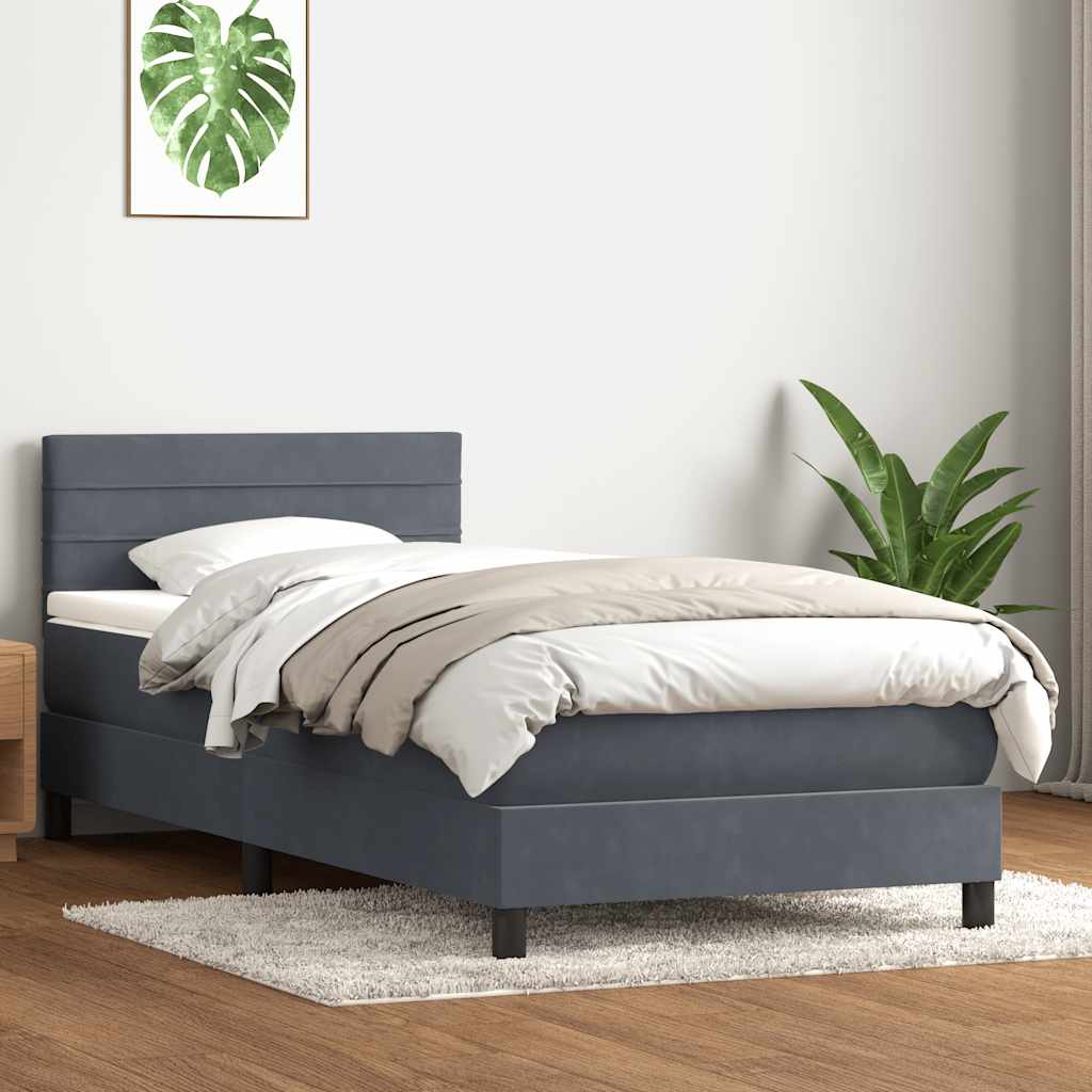 Sprung bed with mattress, grey, 90x210 cm, velvet