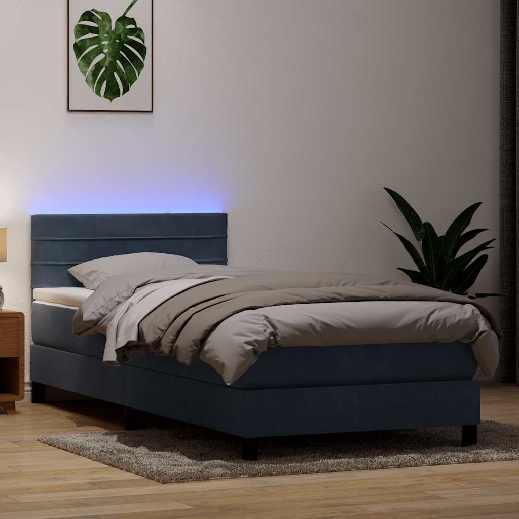 Sprung bed with mattress, grey, 90x210 cm, velvet