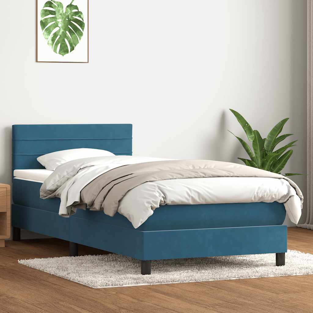 Gulta ar atsperēm un matraci, zila, 80x220cm, samts