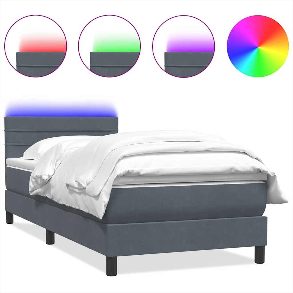 Sprung bed with mattress, grey, 90x220 cm, velvet