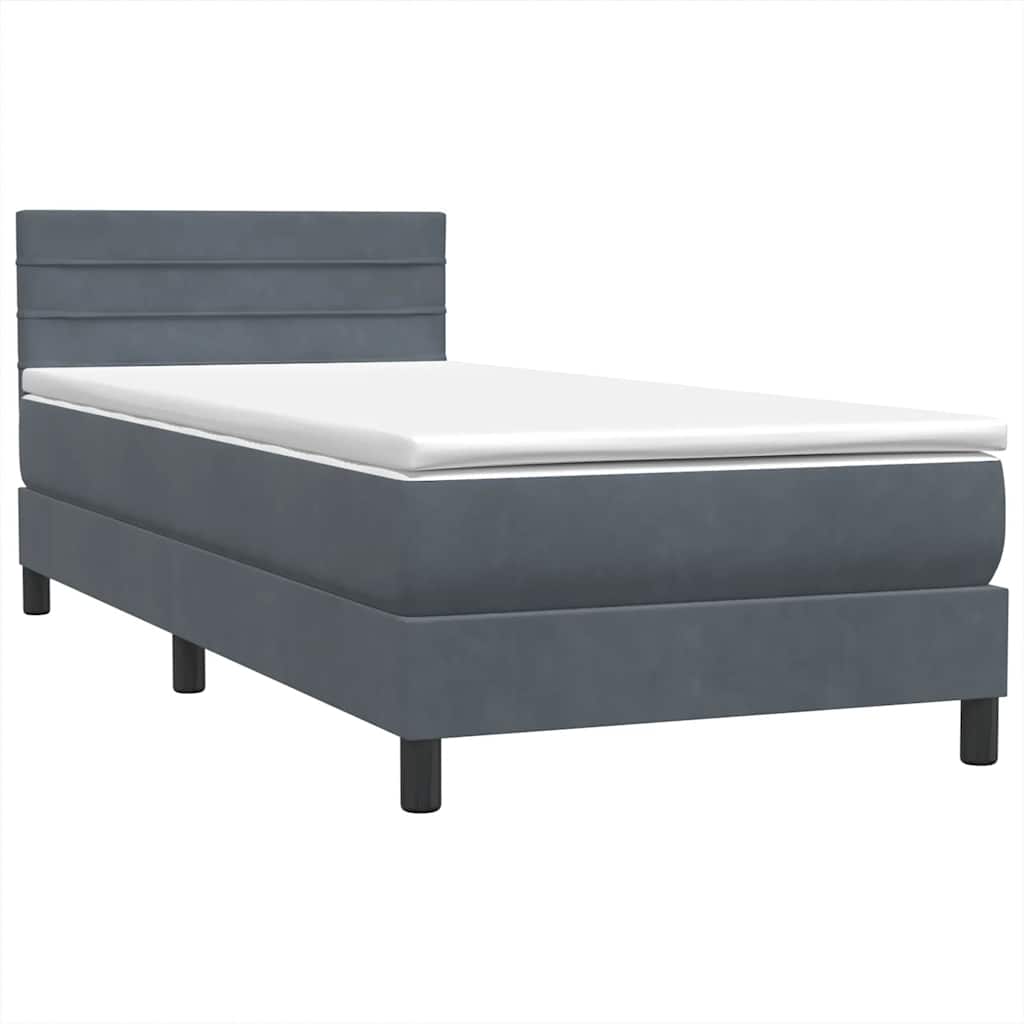 Sprung bed with mattress, grey, 90x220 cm, velvet