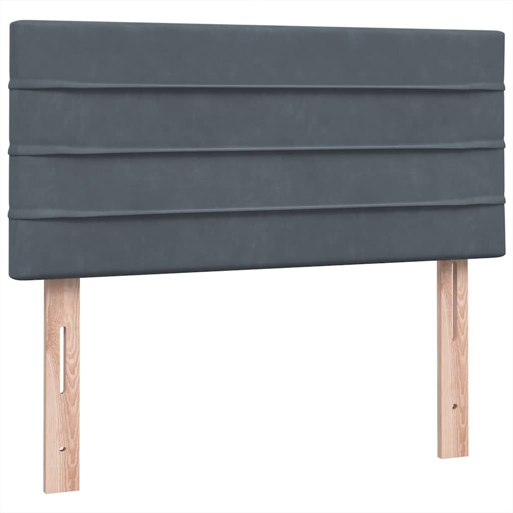 Sprung bed with mattress, grey, 90x220 cm, velvet