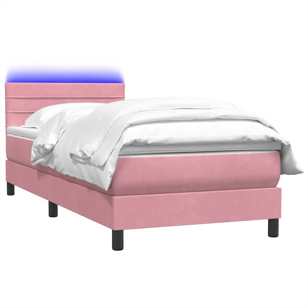 Sprung bed with mattress, pink, 100x220 cm, velvet