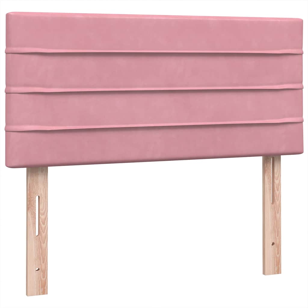Sprung bed with mattress, pink, 100x220 cm, velvet