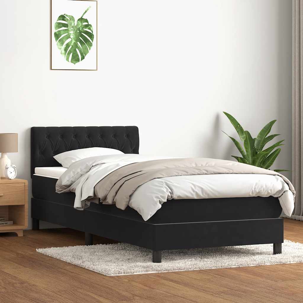Gulta ar atsperēm un matraci, melna, 80x220 cm, samts