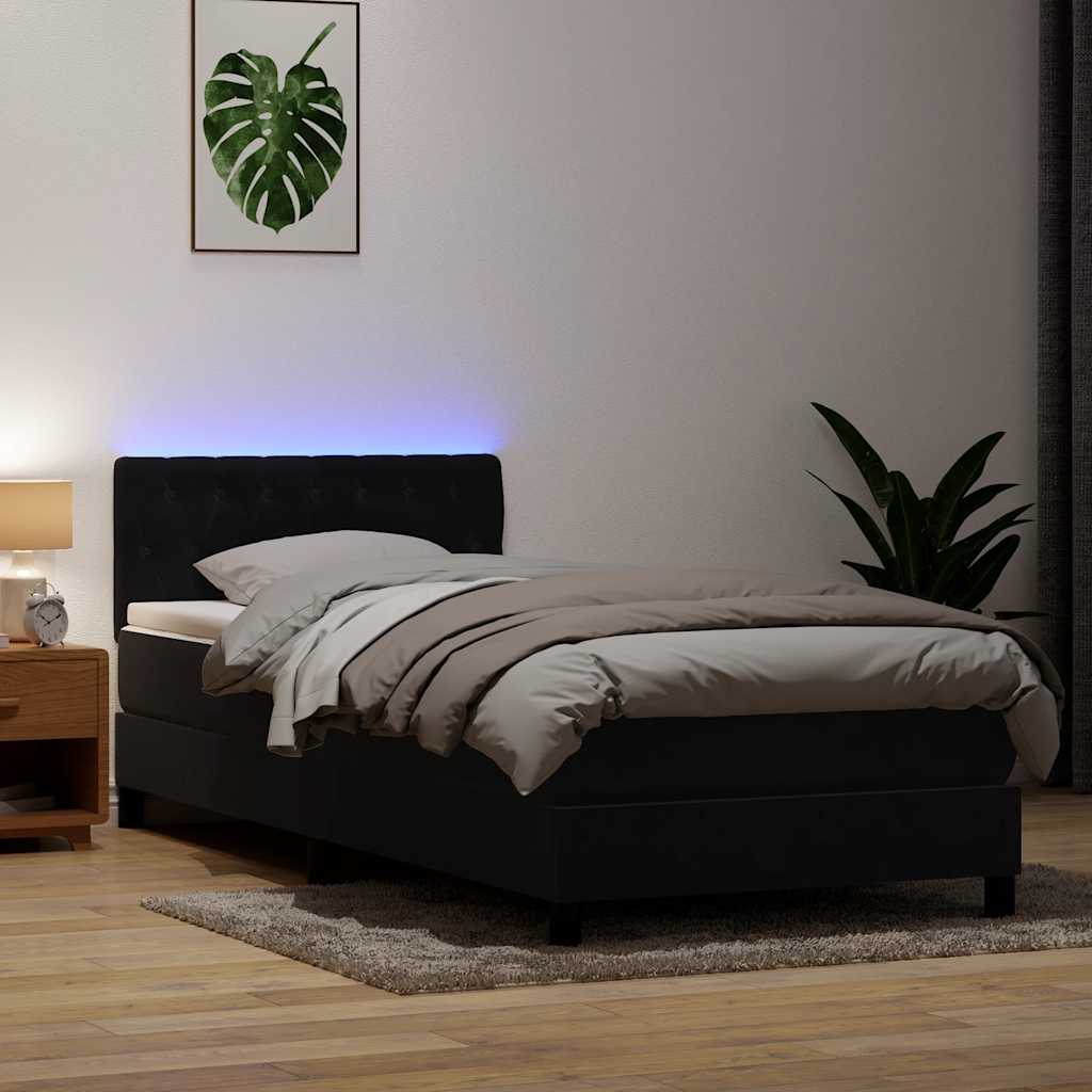 Gulta ar atsperēm un matraci, melna, 80x220 cm, samts