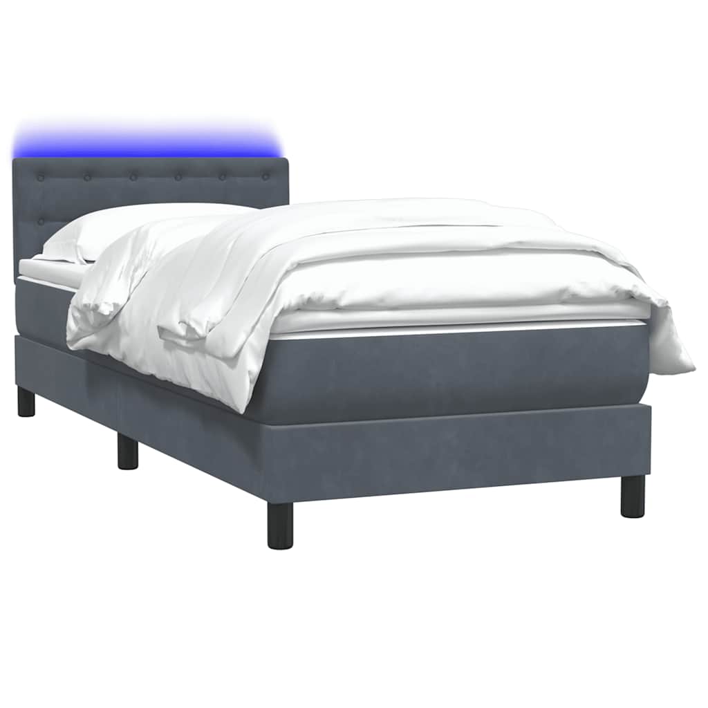 Sprung bed with mattress, grey, 80x220 cm, velvet