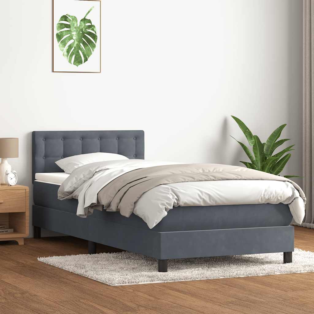 Sprung bed with mattress, grey, 80x220 cm, velvet