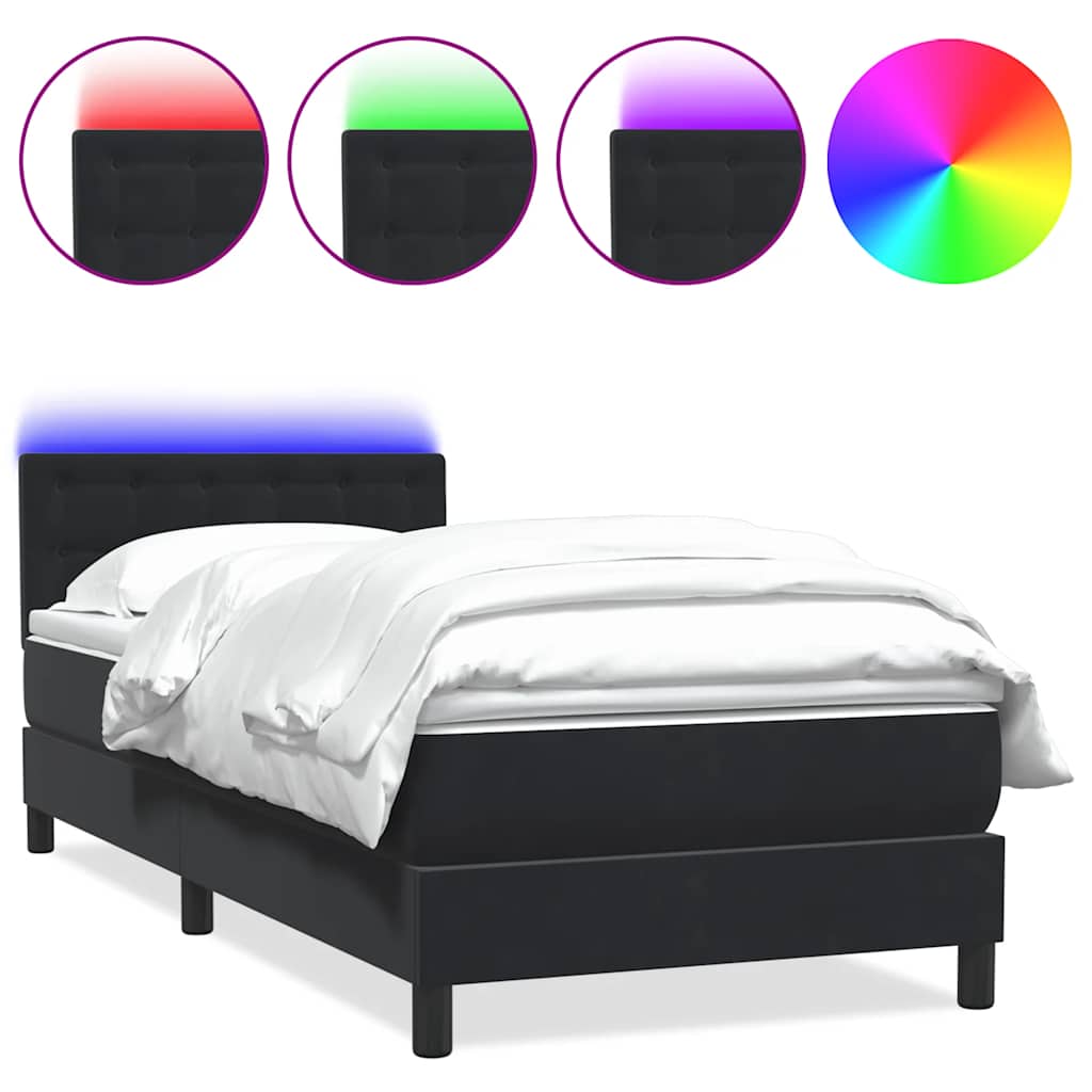 Sprung bed with mattress, black, 80x220 cm, velvet