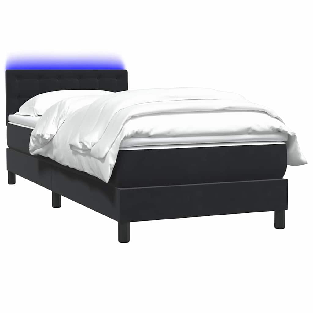 Sprung bed with mattress, black, 80x220 cm, velvet