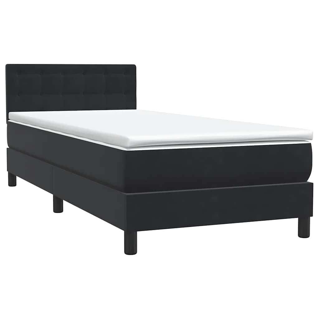 Sprung bed with mattress, black, 80x220 cm, velvet