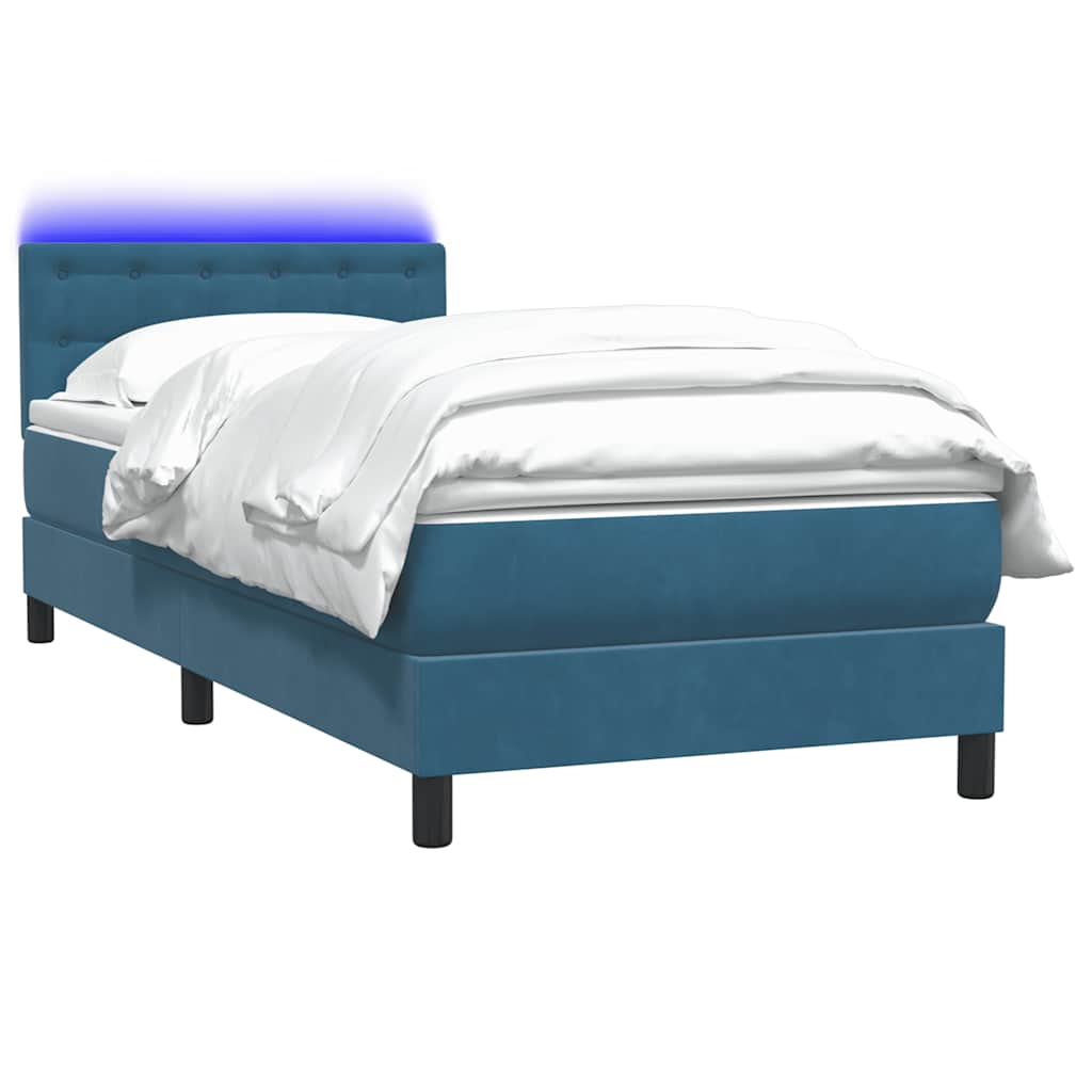 Sprung bed with mattress, blue, 80x220cm, velvet