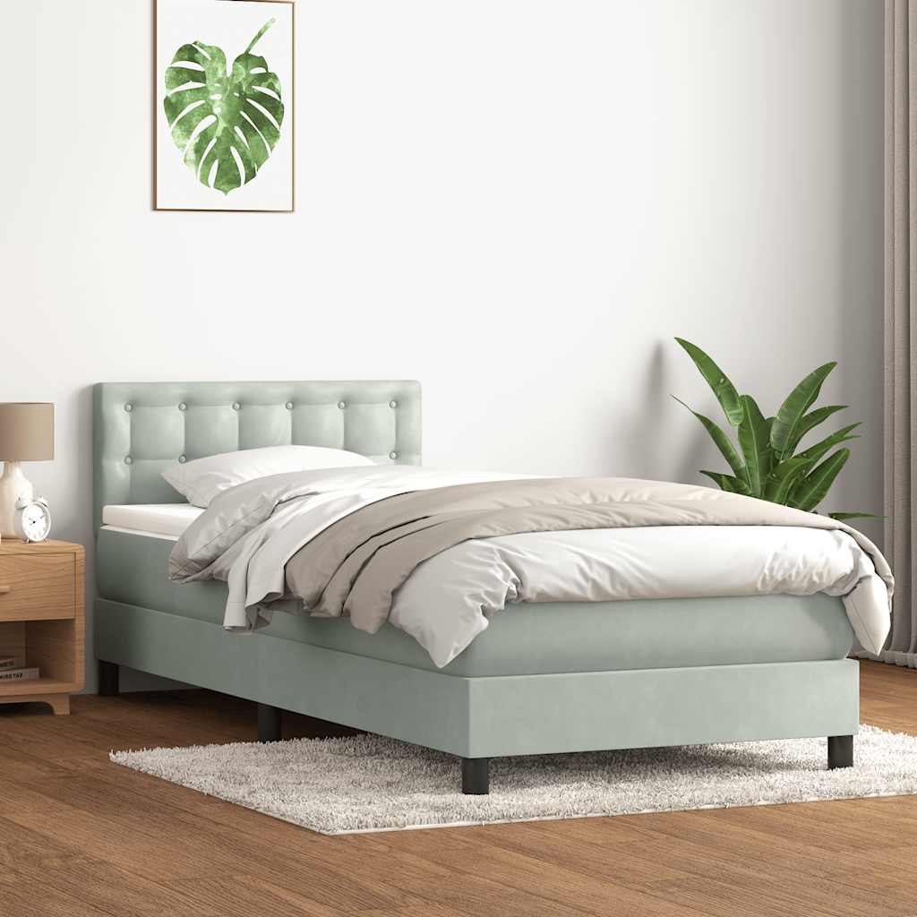 Gulta ar atsperēm un matraci, pelēka, 90x220 cm, samts