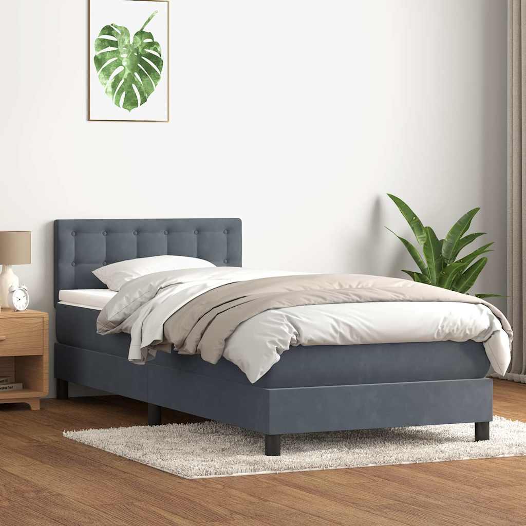 Gulta ar atsperēm un matraci, pelēka, 90x220 cm, samts