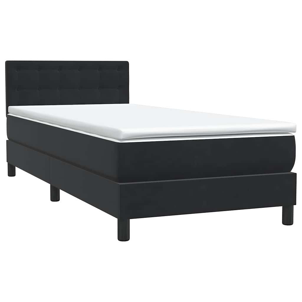 Bed with springs and mattress, black, 90x220 cm, velvet