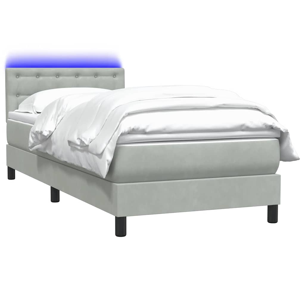 Bed with springs and mattress, gray, 100x220 cm, velvet