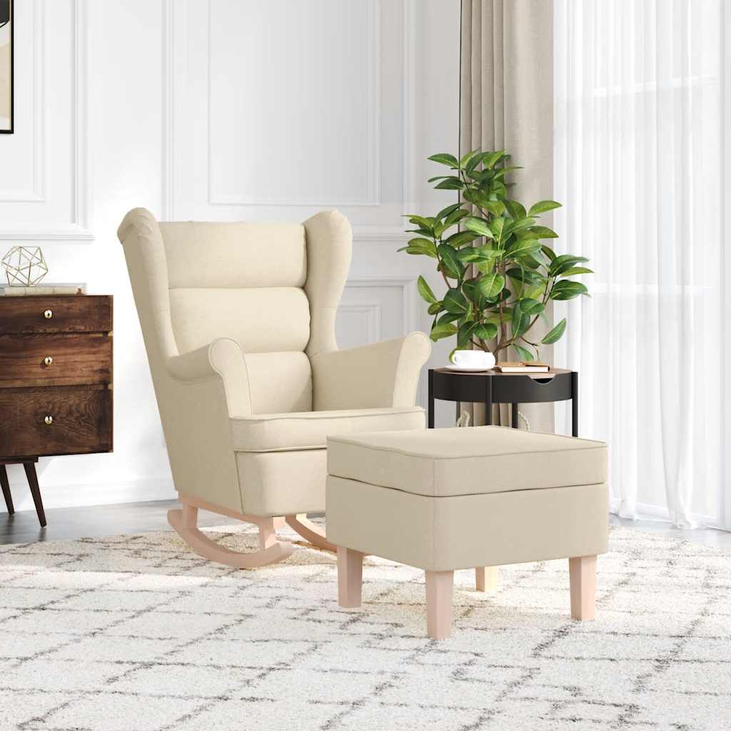Rocking chair with footrest, cream-colored, fabric