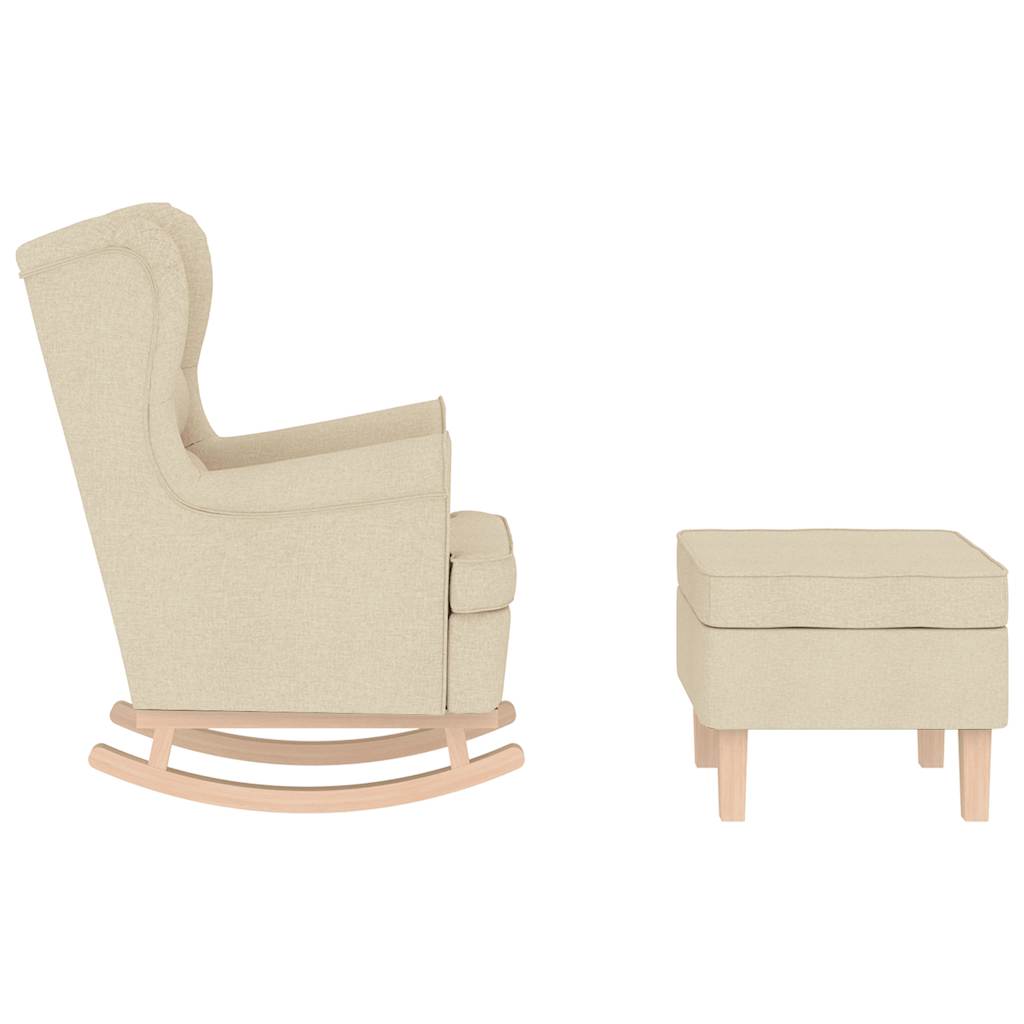 Rocking chair with footrest, cream-colored, fabric