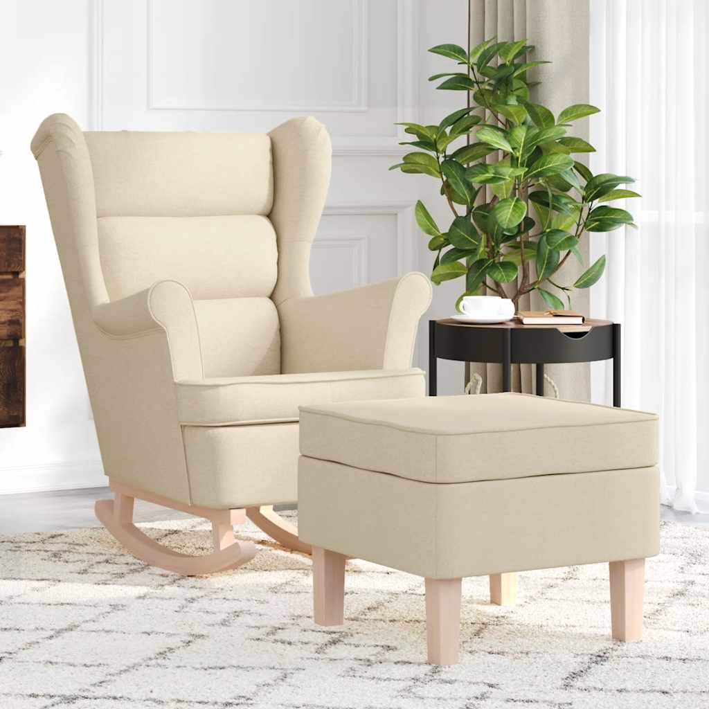 Rocking chair with footrest, cream-colored, fabric