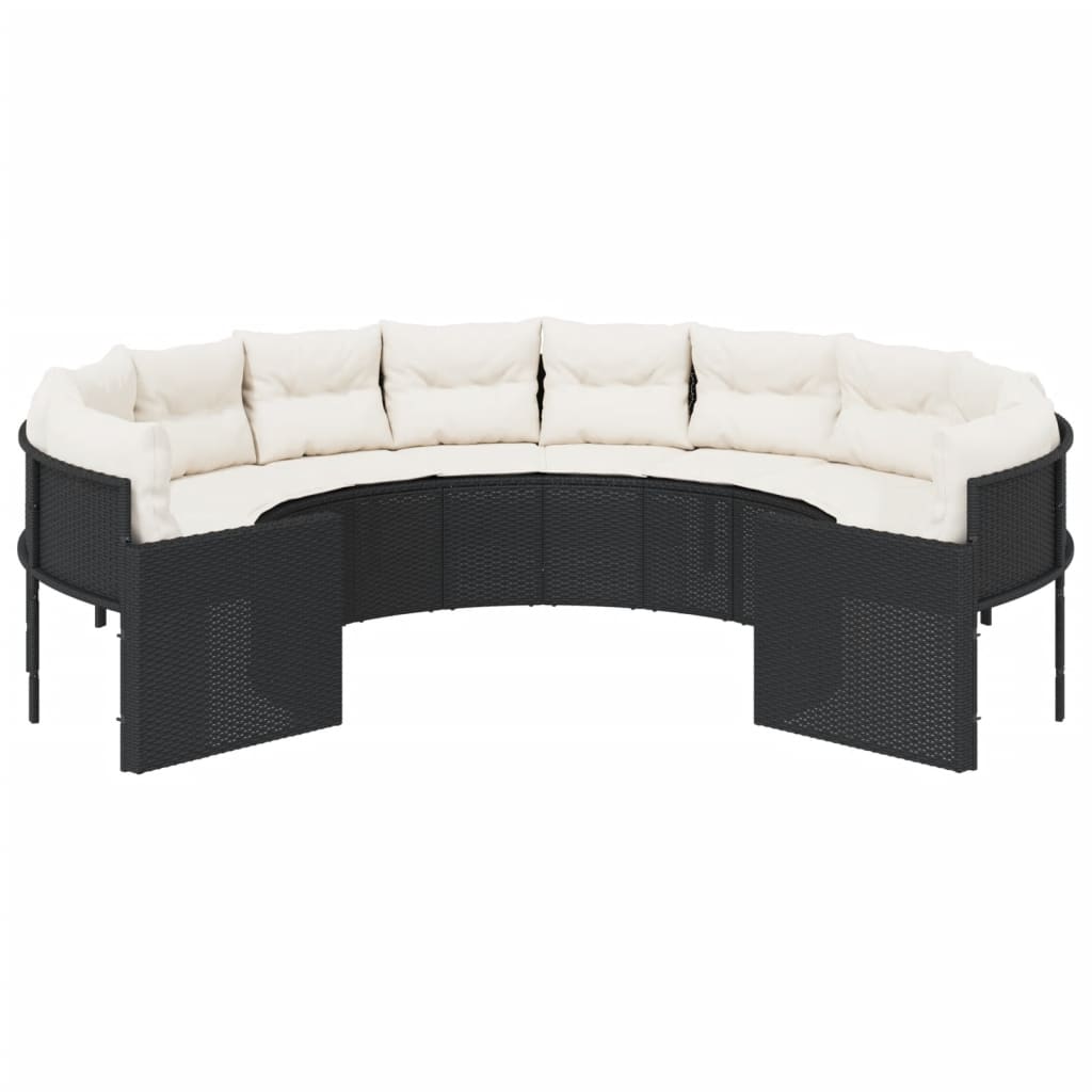 Sodo sofa su pagalvėlėmis, juodos spalvos, poliratanas