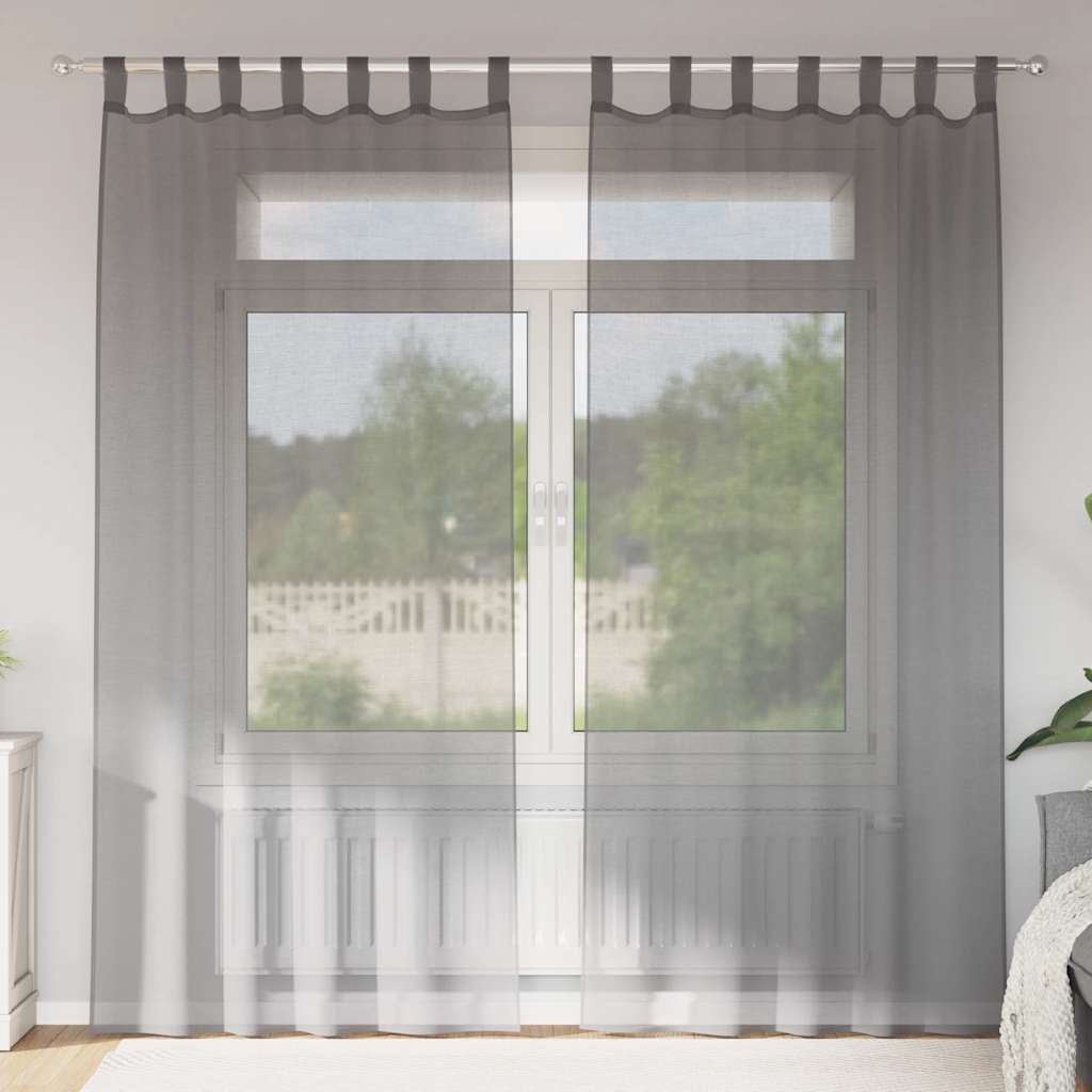 Voile užuolaidos su kilpomis, 2vnt., tamsiai pilkas, 140x225cm