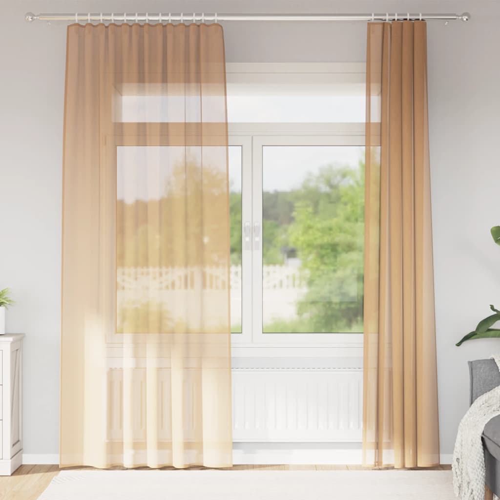 Voile užuolaidos su kilpomis, 2vnt., smėlio spalvos, 140x245cm