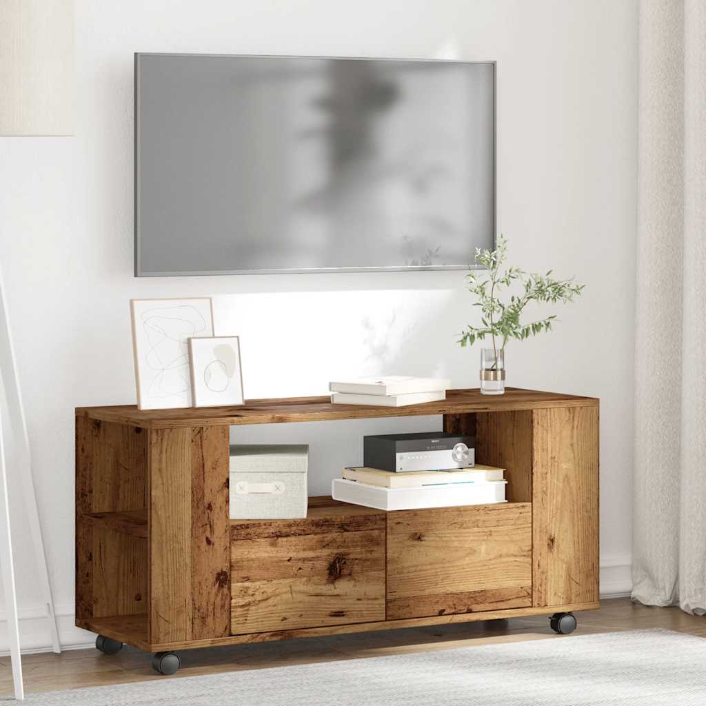 TV stand with castors, wood, 102x34.5x43cm, wood