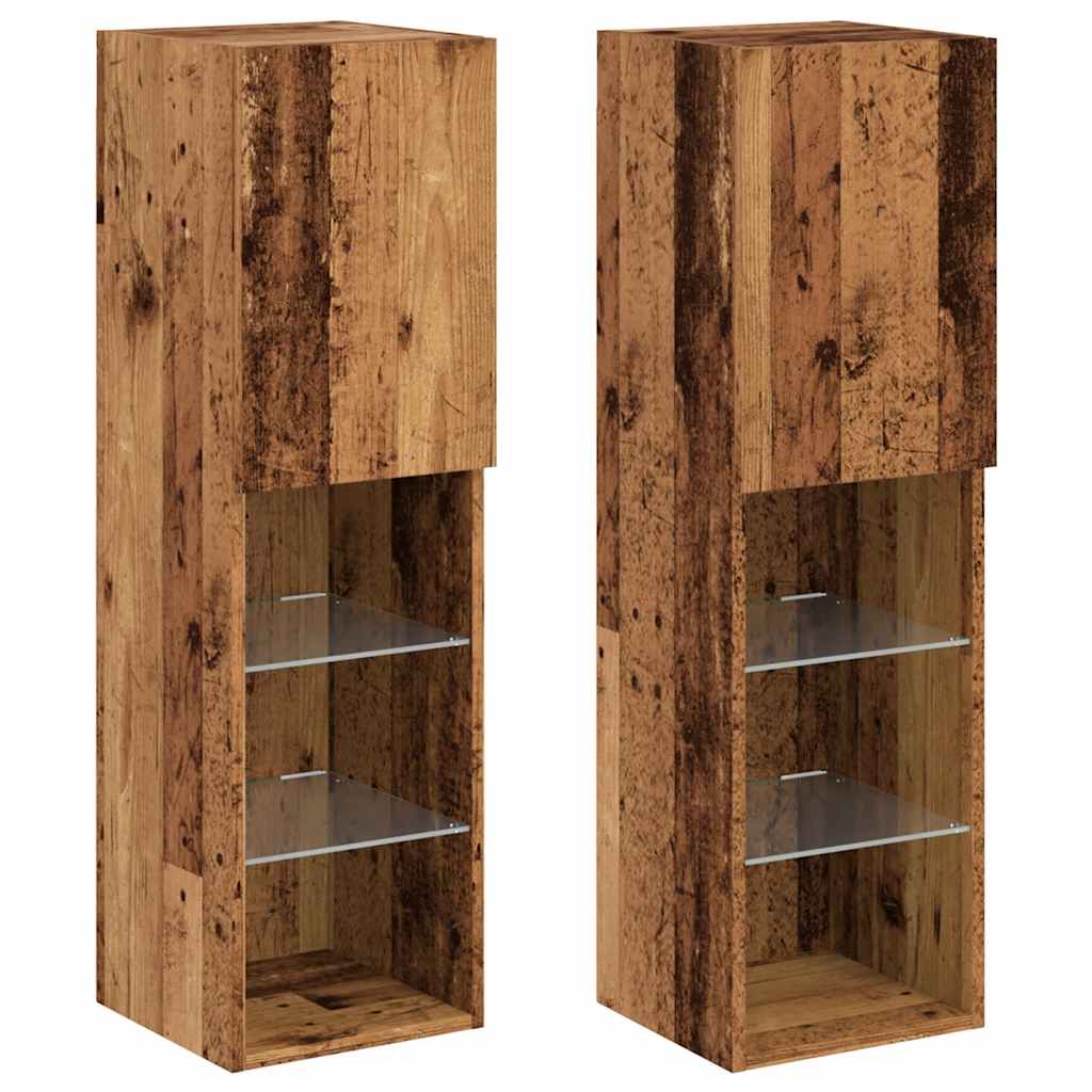 TV Cabinets with LED Lights, 2 pcs., Wood, 30.5x30x102 cm
