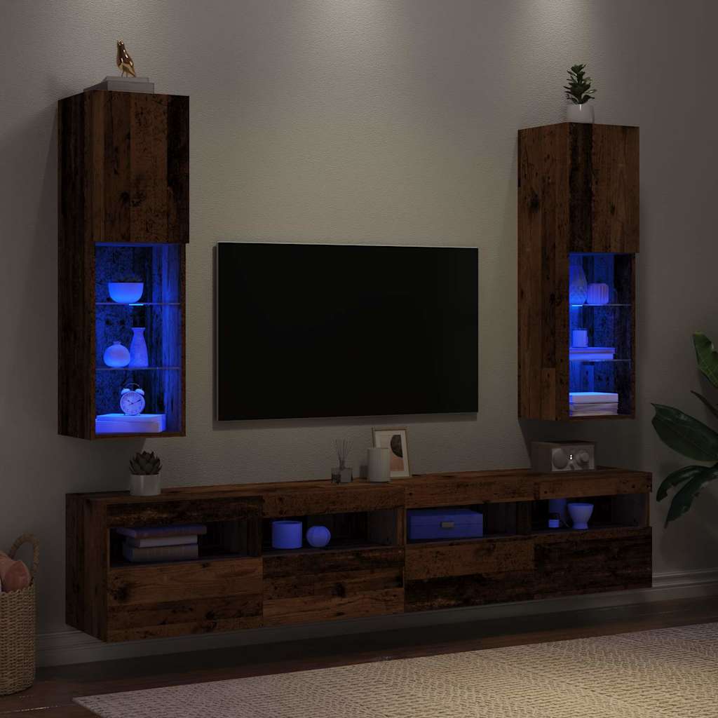 TV Cabinets with LED Lights, 2 pcs., Wood, 30.5x30x102 cm