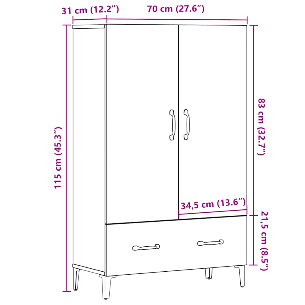 Highboard Old Wood 70x31x115 cm Engineered Wood