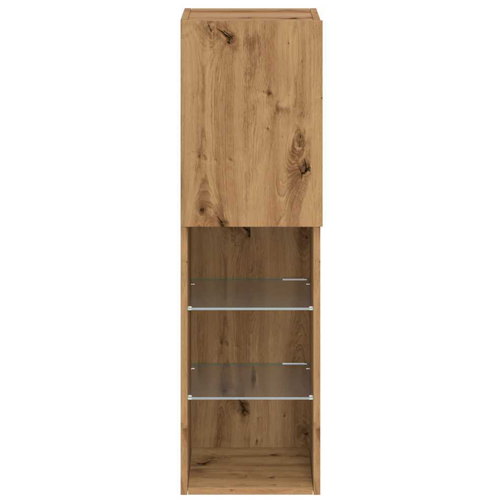 TV spintelė su LED lemputėmis, ruda ąžuolo, 30,5x30x102cm