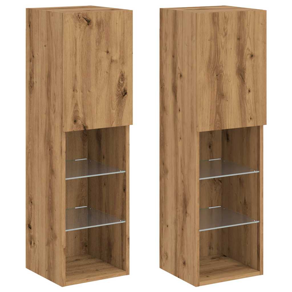 TV skapji ar LED gaismām, 2 gab., brūns ozols, 30,5x30x102cm