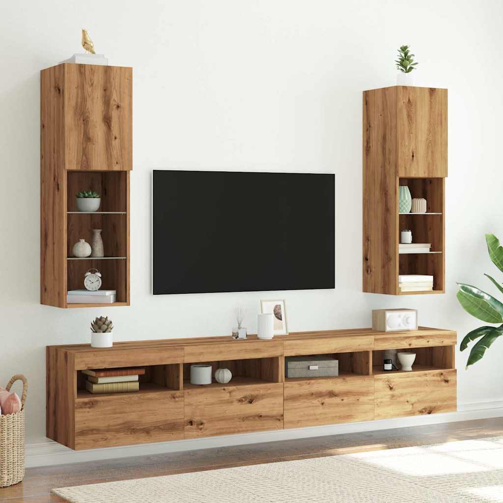 TV skapji ar LED gaismām, 2 gab., brūns ozols, 30,5x30x102cm
