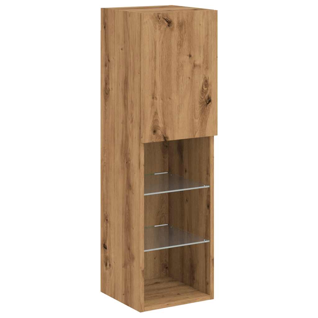 TV skapji ar LED gaismām, 2 gab., brūns ozols, 30,5x30x102cm