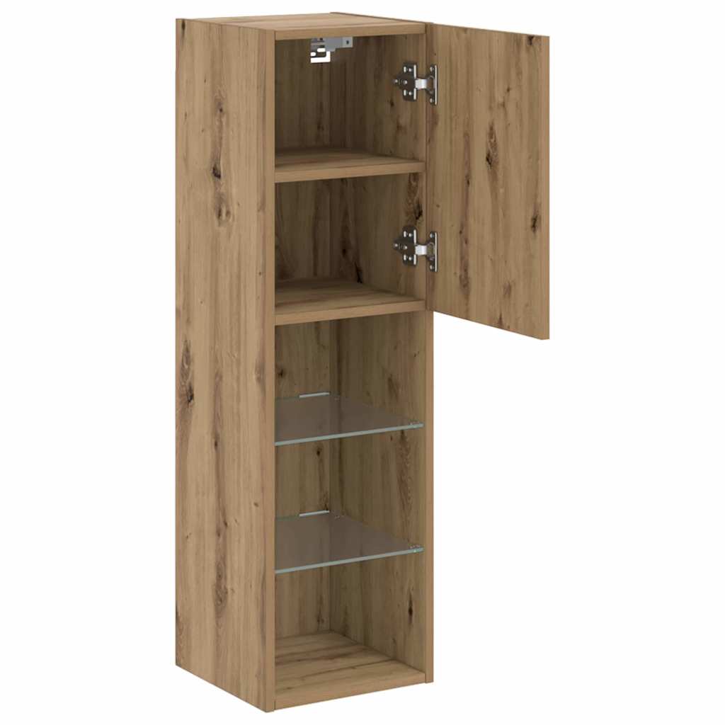 TV spintelės su LED, 2vnt., rudos ąžuolo, 30,5x30x102cm