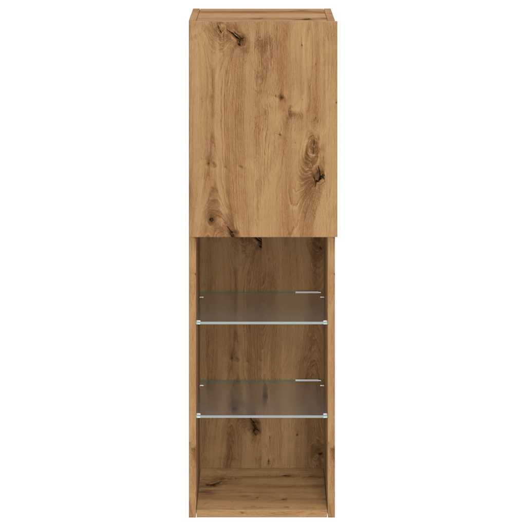 TV skapji ar LED gaismām, 2 gab., brūns ozols, 30,5x30x102cm