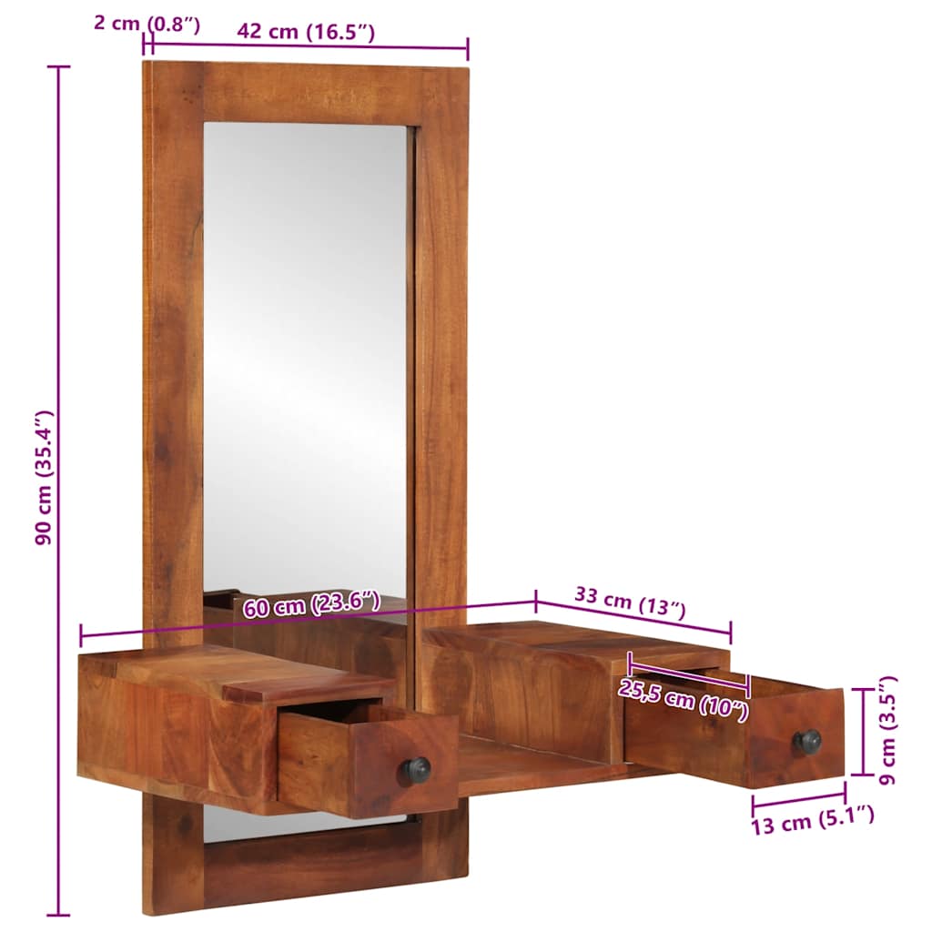 Wall Mirror with Drawers 60x33x90 cm Solid Acacia Wood
