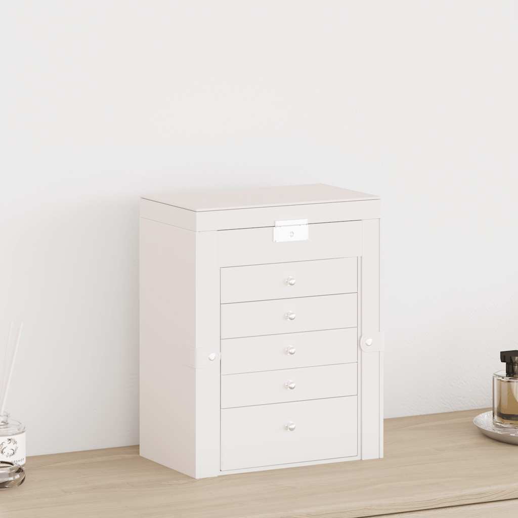 6-layer jewelry box with mirror, lockable, white