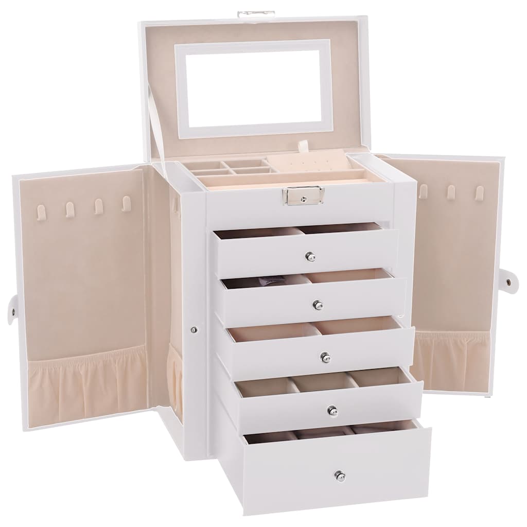 6-layer jewelry box with mirror, lockable, white