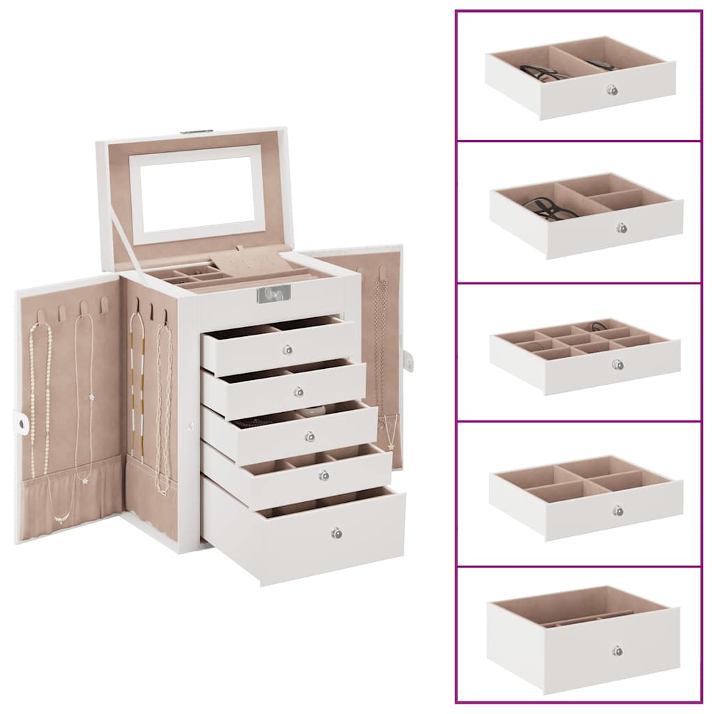 6-layer jewelry box with mirror, lockable, white