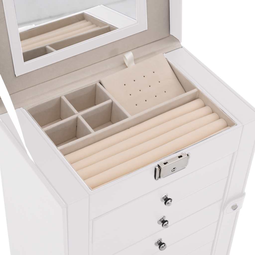 6-layer jewelry box with mirror, lockable, white